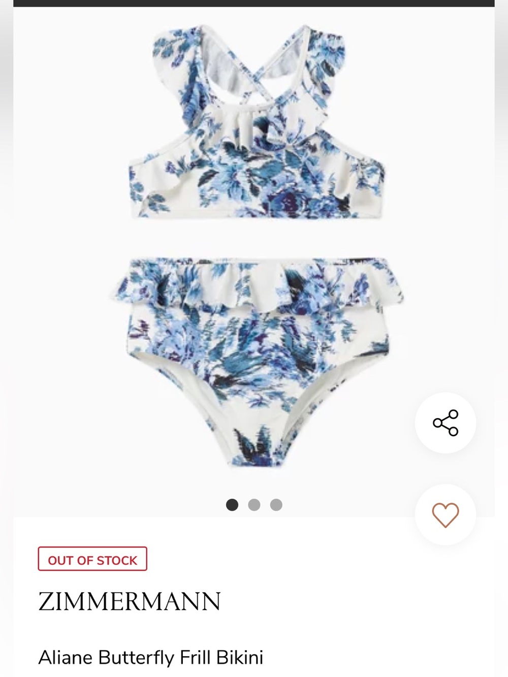 Zimmermann Kids White Bikini with Blue Floral aliane baby girl 2T
